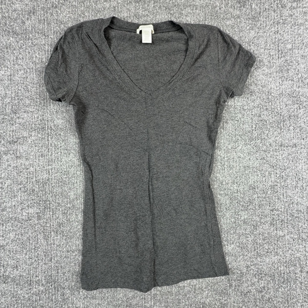 Bozzolo Shirt Womens Medium Gray V Neck Short Sleeve Stretch Jersey Basic Top